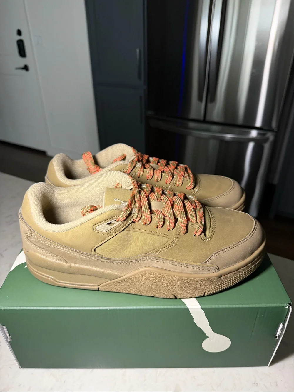 Jordan Flight Court Tan Sneakers with Orange Accent Laces